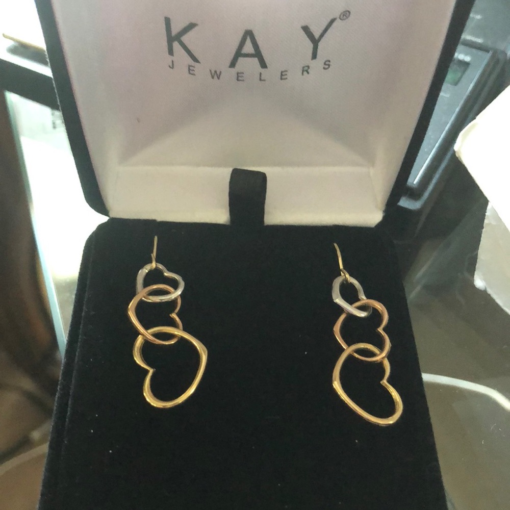 14k tricolor dangling earrings